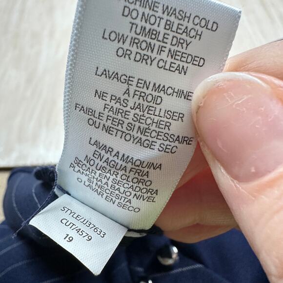 Julia Jordan Navy Pinstripe Twist Halter Business Casual Wide Leg Jumpsuit 12 - Picture 16 of 16